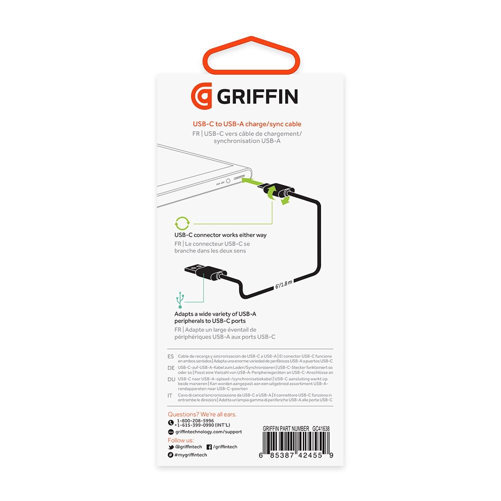 slide 2 of 3, Griffin Bros. USB-C to USB-A Charge/Sync Cable 1 ea, 1 ct