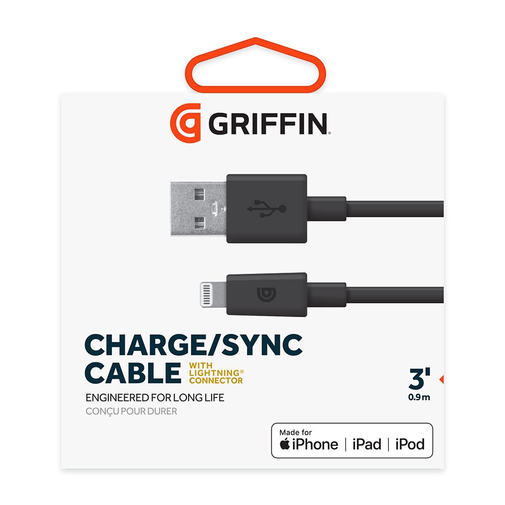 slide 3 of 3, Griffin Bros. Usb-A To Lightning Cable - 3Ft - Black. Lifetime Warranty., 1 ct