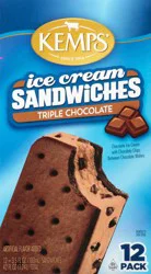 Kemps Triple Chocolate Ice Cream Sandwiches 12 - 3.5 fl oz