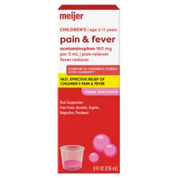 Meijer Children's Pain and Fever, Acetaminophen 160 mg per 5 mL, Bubble Gum, 8oz