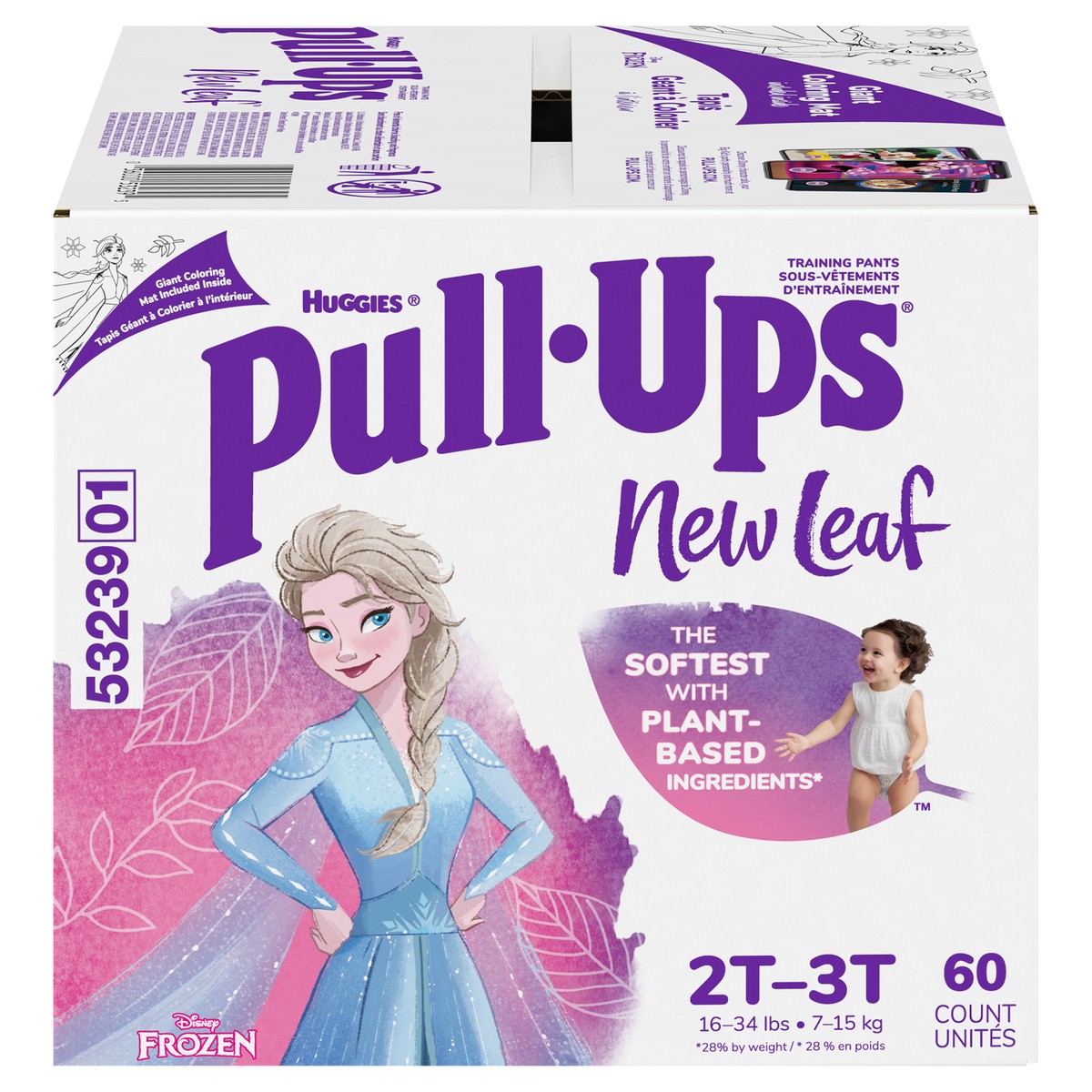 slide 1 of 5, Pull-Ups New Leaf Girls' Disney Frozen Potty Training Pants, 2T-3T (16-34 lbs), 60 Ct, 60 ct