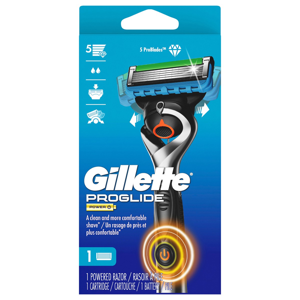 slide 1 of 9, Gillette ProGlide Power Razor for Men, 1 Gillette Power Razor Handle + 1 Blade Refill, 1 ct