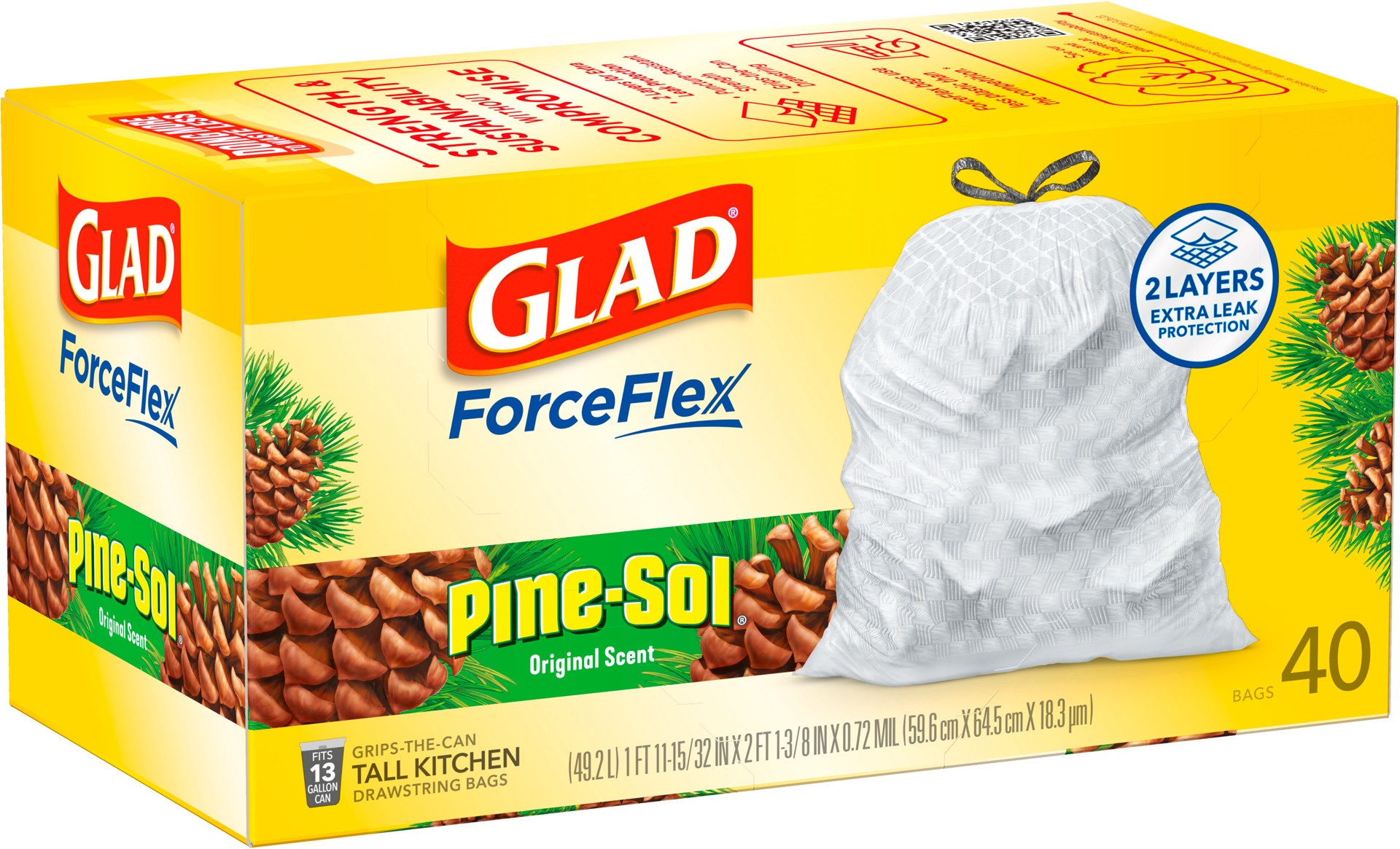 slide 5 of 5, Glad ForceFlex Tall Kitchen Drawstring Trash Bags Pine-Sol Original Scent, 38 ct