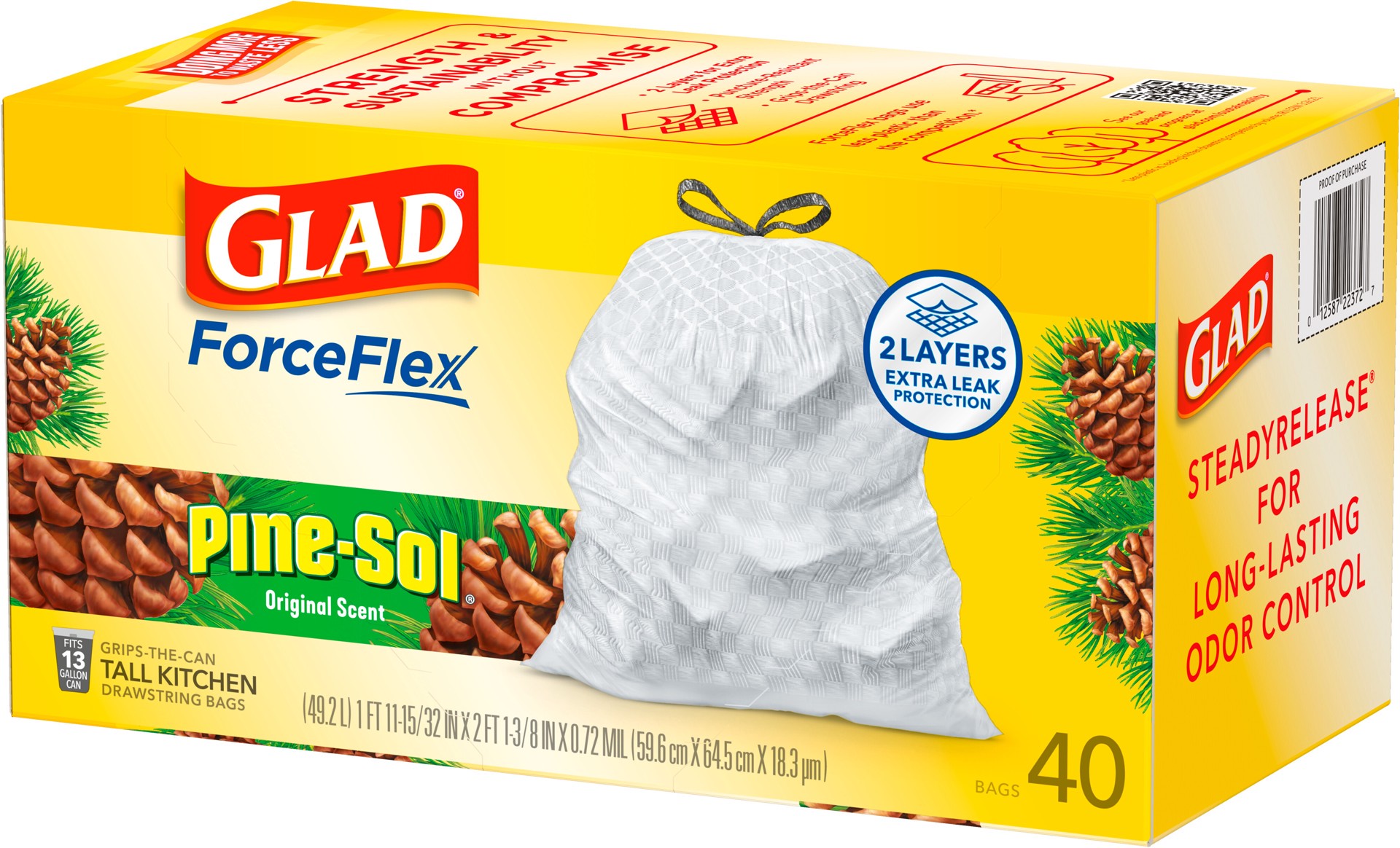 slide 3 of 5, Glad ForceFlex Tall Kitchen Drawstring Trash Bags Pine-Sol Original Scent, 38 ct