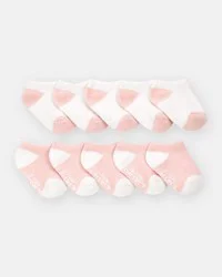 Carter's Baby Girl 10-Pack No-Show Socks, Pink/White, Size 12-24 Months