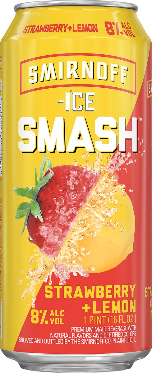 slide 2 of 3, Smirnoff Ice Smash Strawberry + Lemon Beer 16 oz, 16 oz