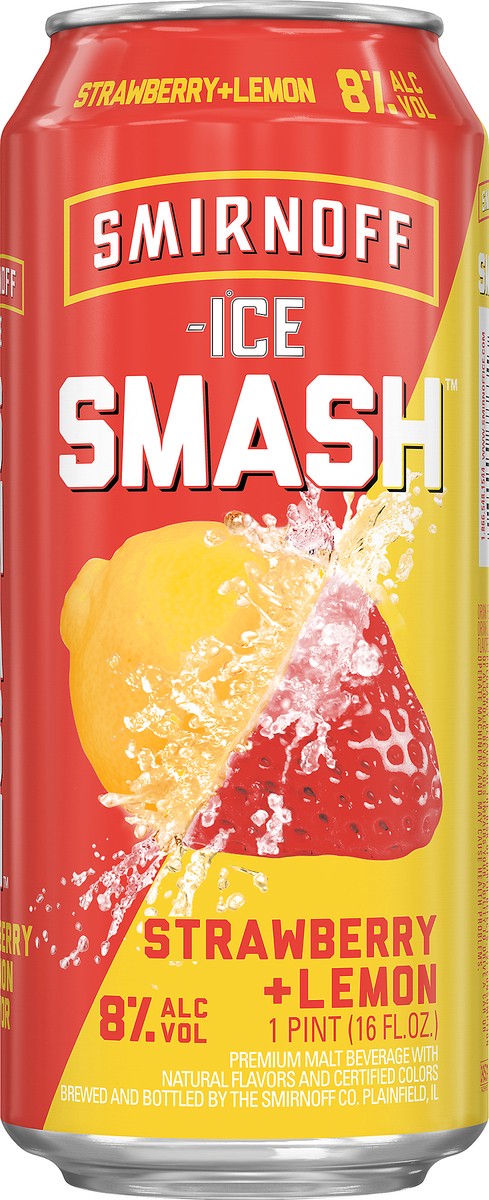 slide 3 of 3, Smirnoff Ice Smash Strawberry + Lemon Beer 16 oz, 16 oz