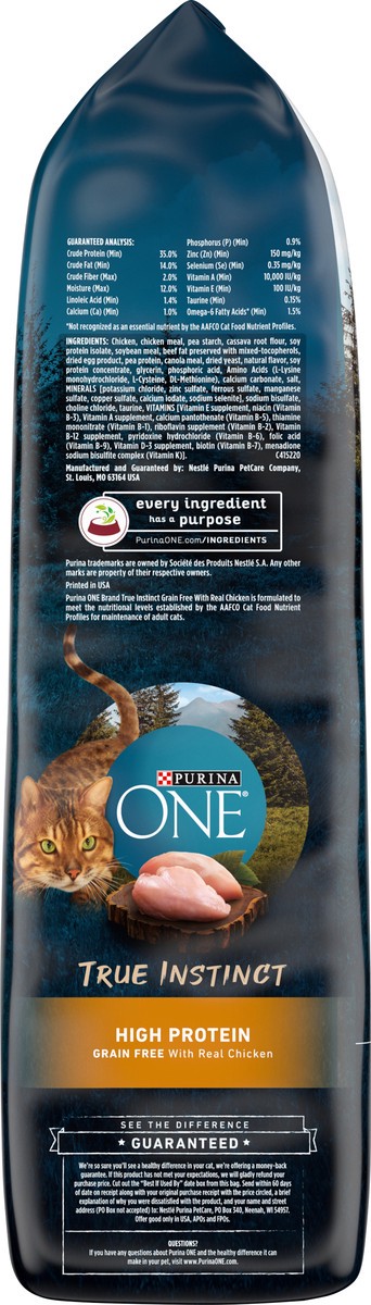 slide 6 of 9, Purina ONE Natural, High Protein, Grain Free Dry Cat Food, True Instinct With Real Chicken - 6.3 lb. Bag, 6.3 lb