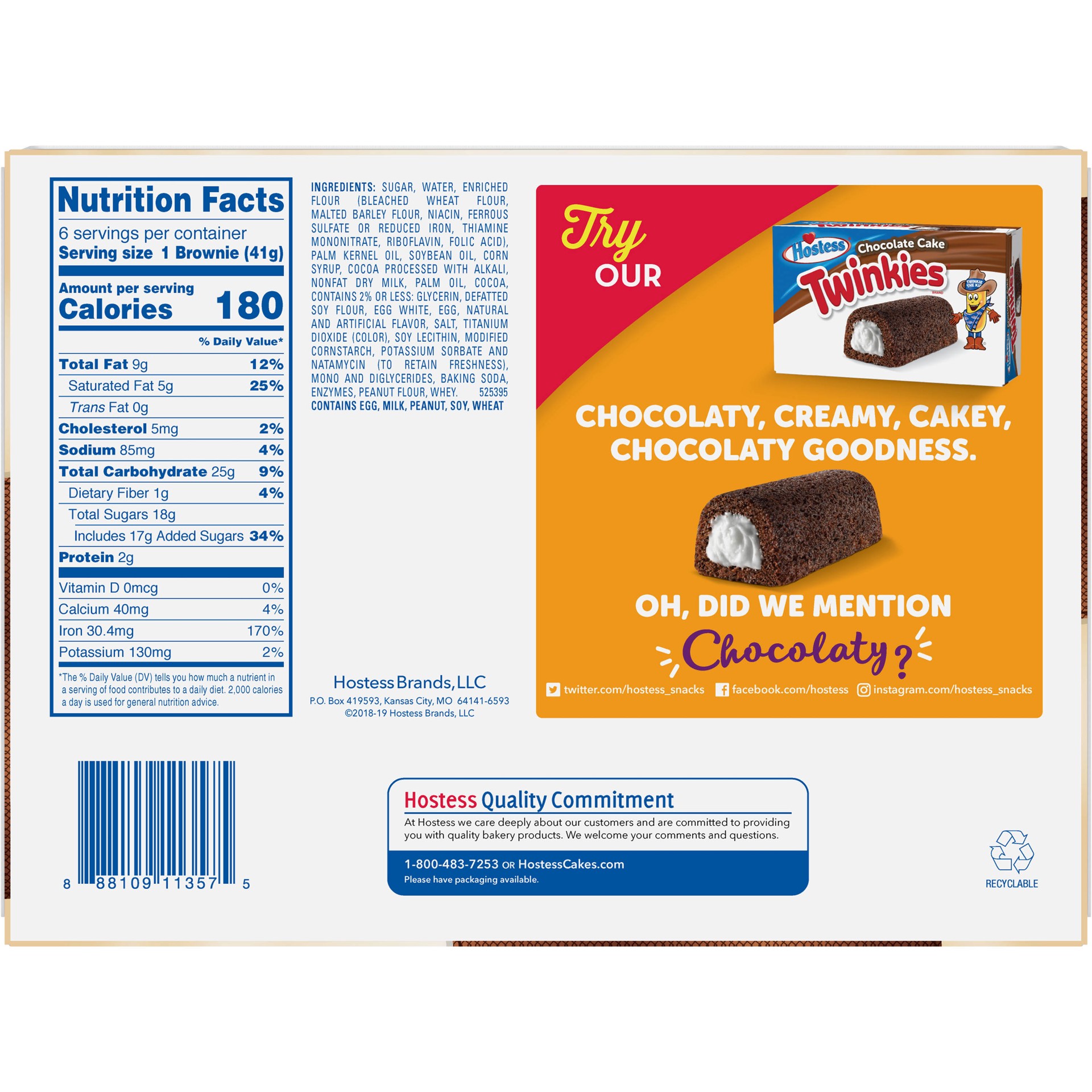 slide 2 of 4, HOSTESS Cookies 'n Crème Artificially Flavored Brownies, 6 Count, 8.68 oz, 8.68 oz