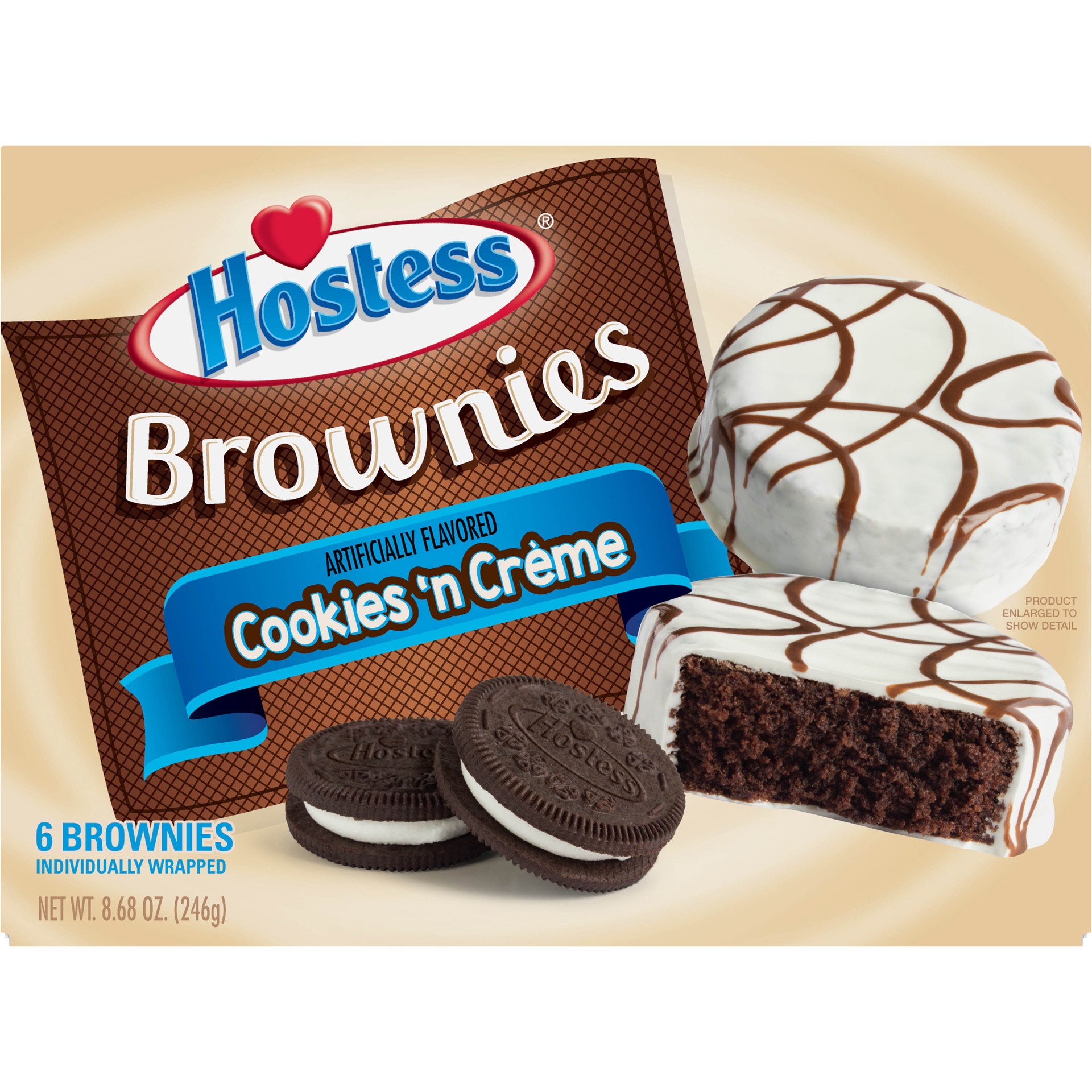 slide 1 of 4, HOSTESS Cookies 'n Crème Artificially Flavored Brownies, 6 Count, 8.68 oz, 8.68 oz