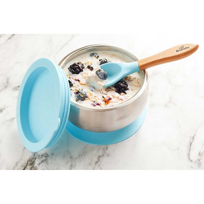 Avanchy Stainless Steel Baby Bowl with Silicone Suction Ring and Lid
