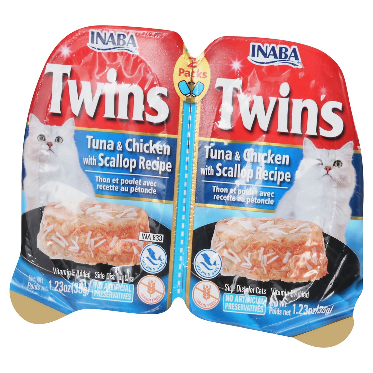 slide 4 of 9, Inaba Twins 2 Packs Tuna & Chicken with Scallop Recipe Side Dish for Cats 2 - 1.23 oz Packs, 2 ct