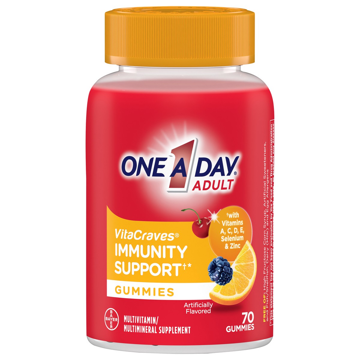 slide 1 of 8, One A Day Vitacraves Gummies Adult Immunity Support 70 ea Bottle, 70 ct