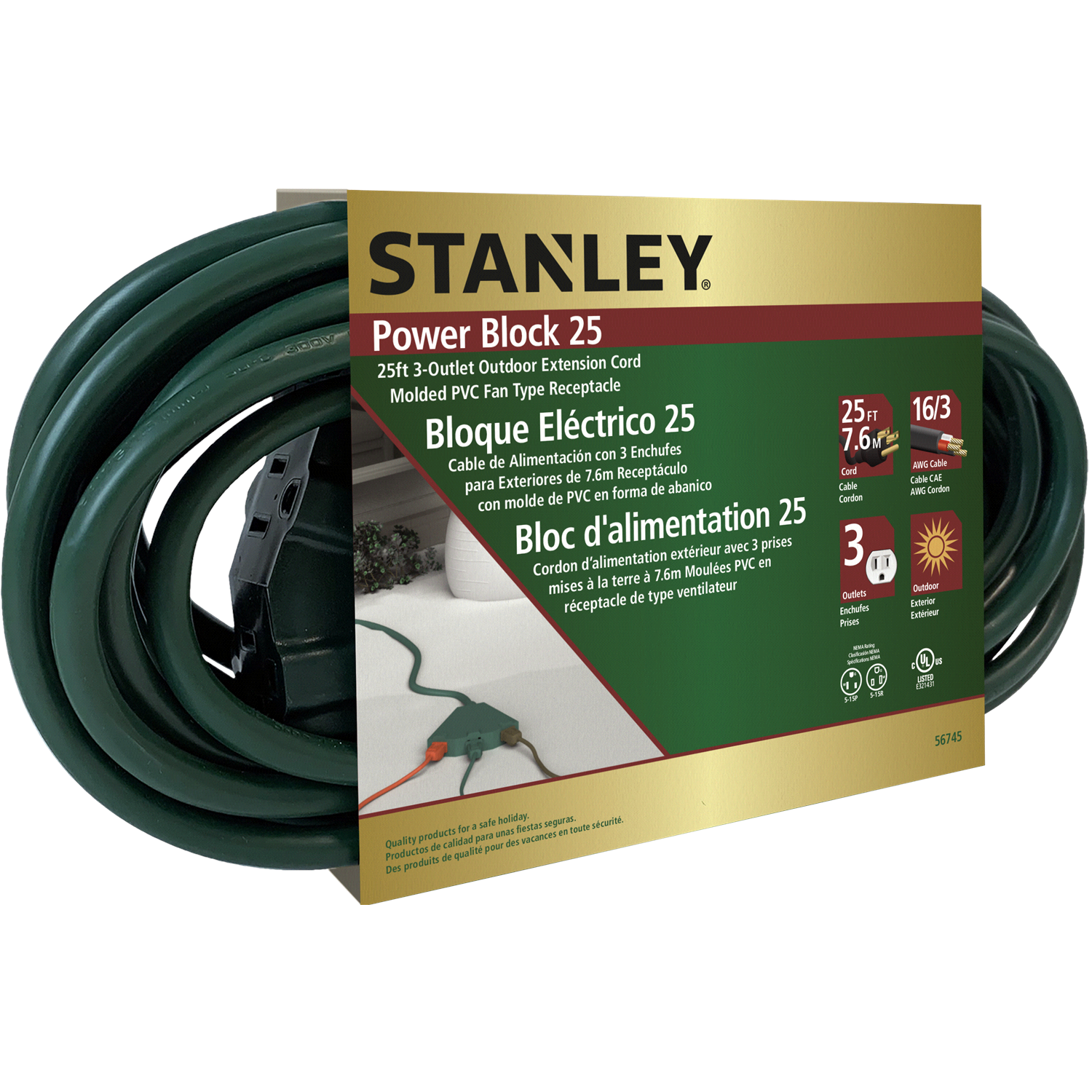 slide 2 of 2, Stanley Power Cord Green, 25 Ft, 25 ft