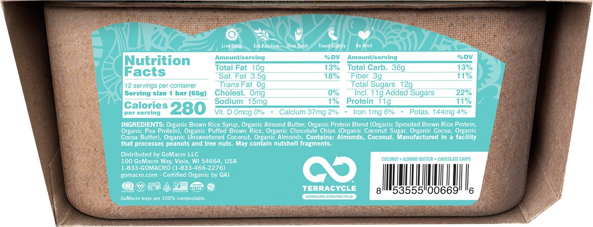 slide 3 of 11, GoMacro Coconut + Almond Butter + Chocolate Chips MacroBar 12ct Tray, 27.6 oz