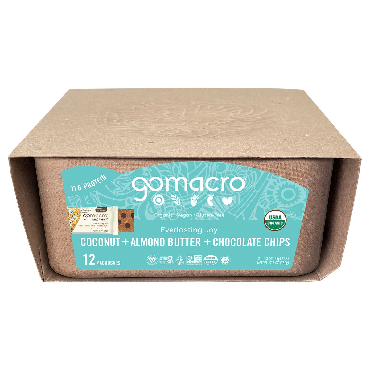 slide 9 of 11, GoMacro Coconut + Almond Butter + Chocolate Chips MacroBar 12ct Tray, 27.6 oz