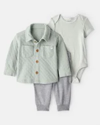 Carter's Baby Boy 3-Piece Quilted Jacket Outfit Set - Green - 18M