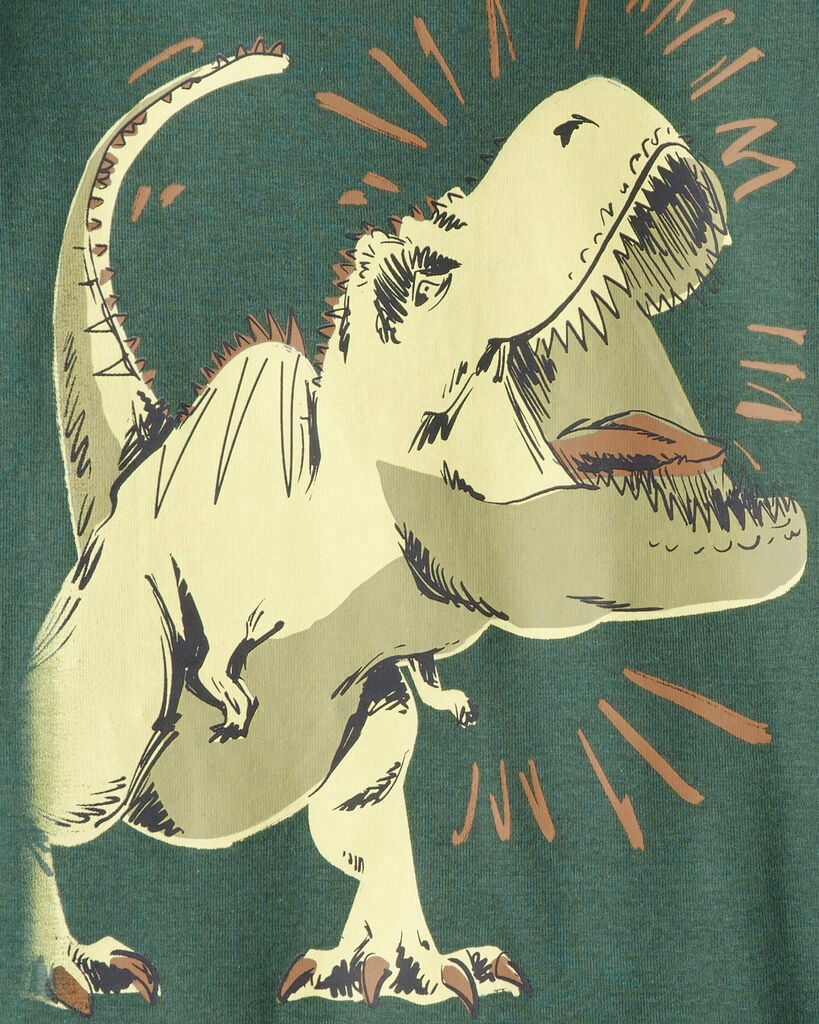 slide 2 of 3, Carter's Carters Boys Dinosaur Print 100% Cotton Long-Sleeve 4-Piece Pajamas - Green Green/White 8, 4 pc