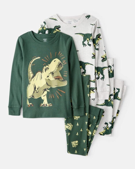 slide 1 of 3, Carter's Carters Boys Dinosaur Print 100% Cotton Long-Sleeve 4-Piece Pajamas - Green Green/White 8, 4 pc