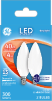 slide 1 of 1, GE LED 4-Watt (40-Watt) Daylight Decorative Frosted Finish Light Bulb Candelabra Base - 2 Pack, 2 ct