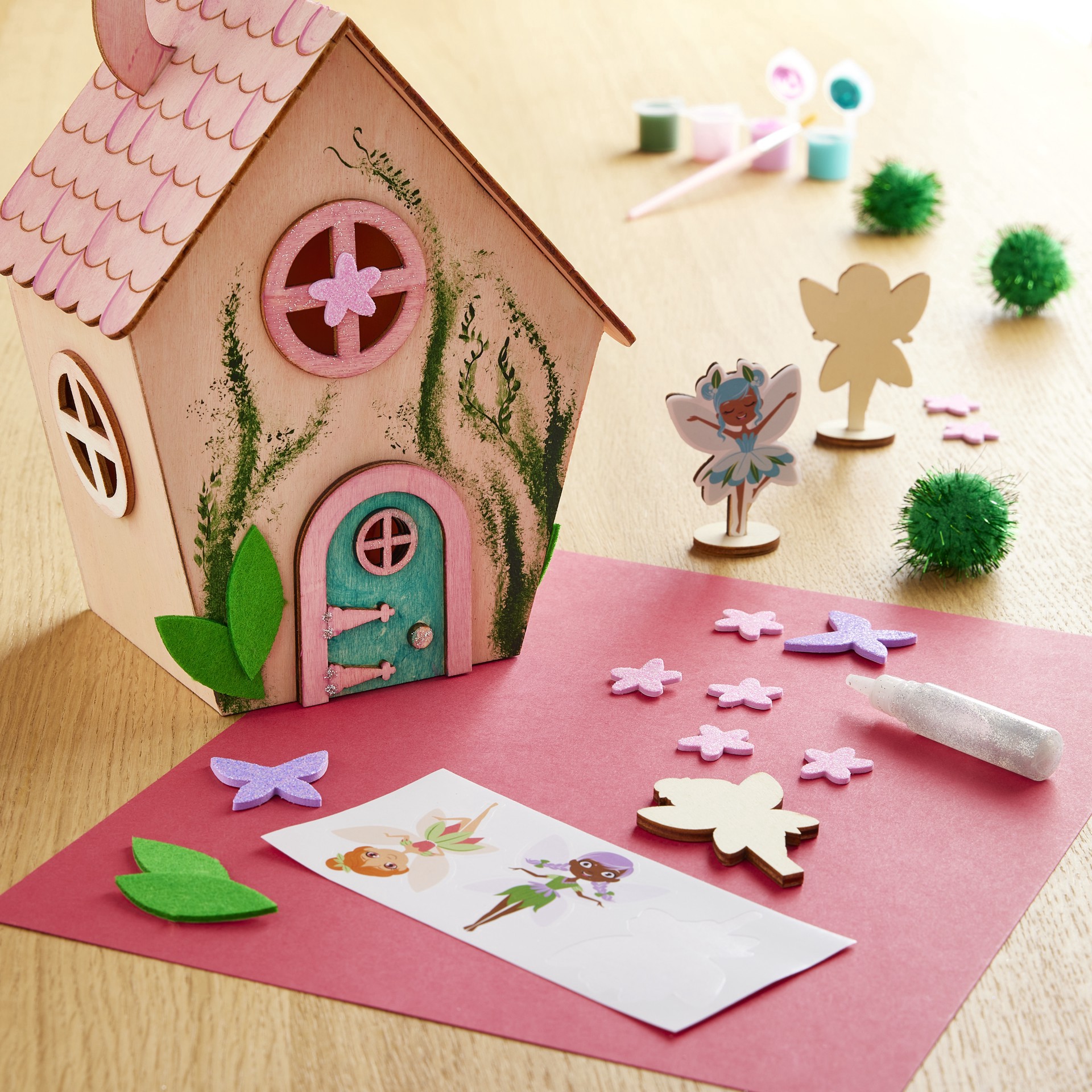 slide 2 of 4, Fairy House Color-In 3d Wood Puzzle By Creatology, makes 1 fairy house