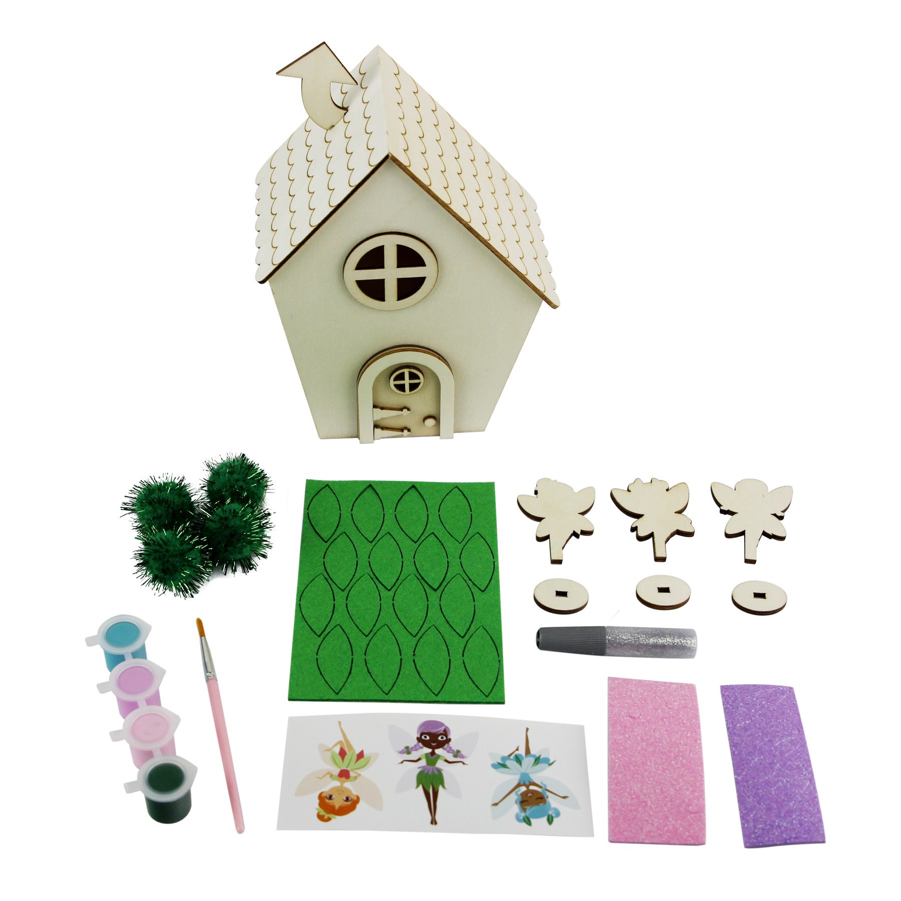 slide 4 of 4, Fairy House Color-In 3d Wood Puzzle By Creatology, makes 1 fairy house