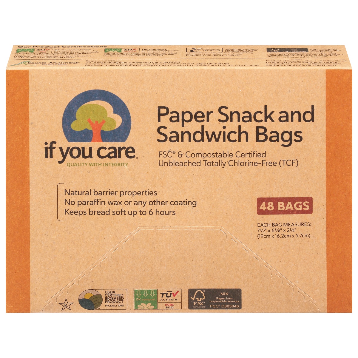 slide 1 of 1, If You Care Unbleached Chlorine Free Paper Sandwich and Snack Bags, 48 ct