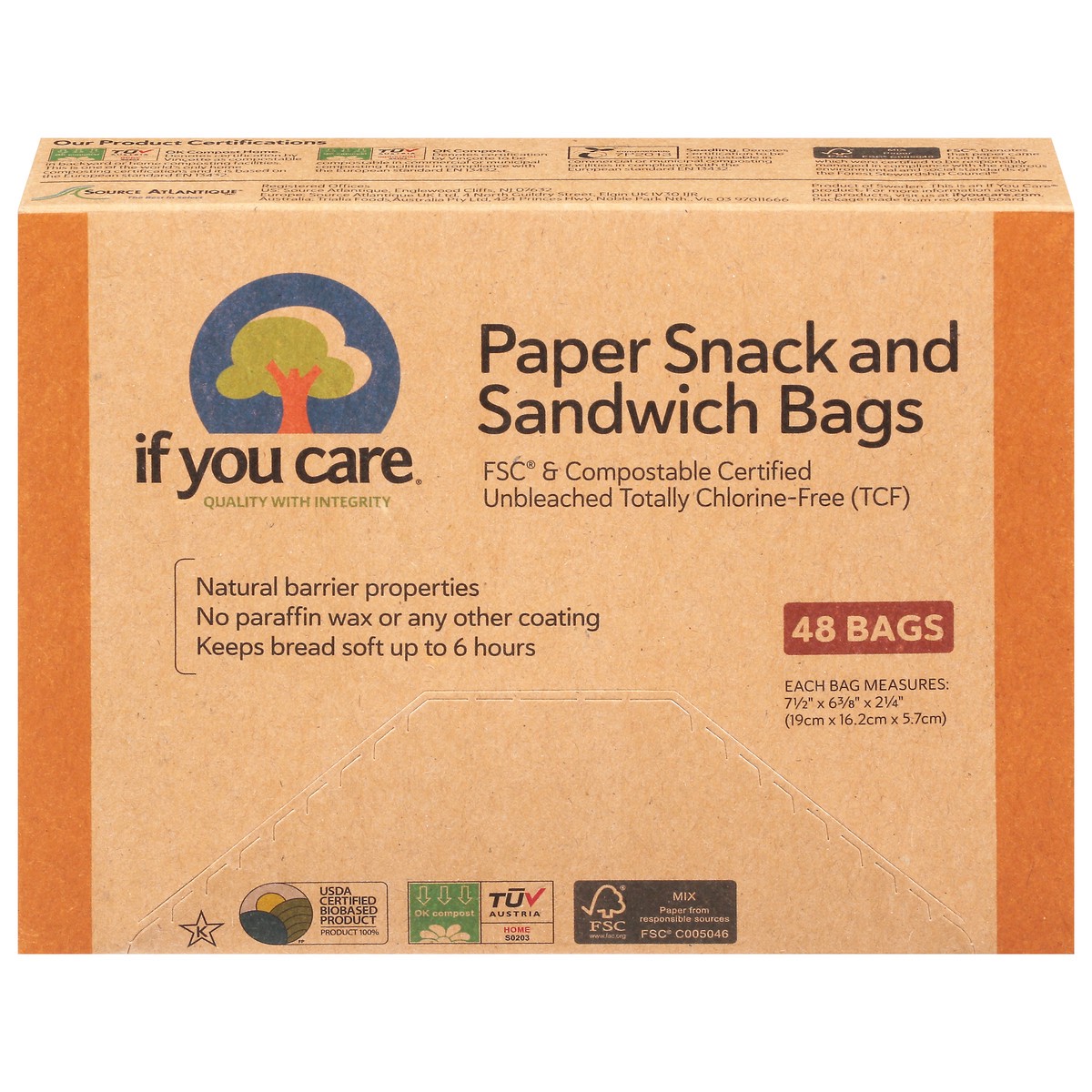 slide 1 of 12, If You Care Paper Snack And Sandwich Bags, 48 ct
