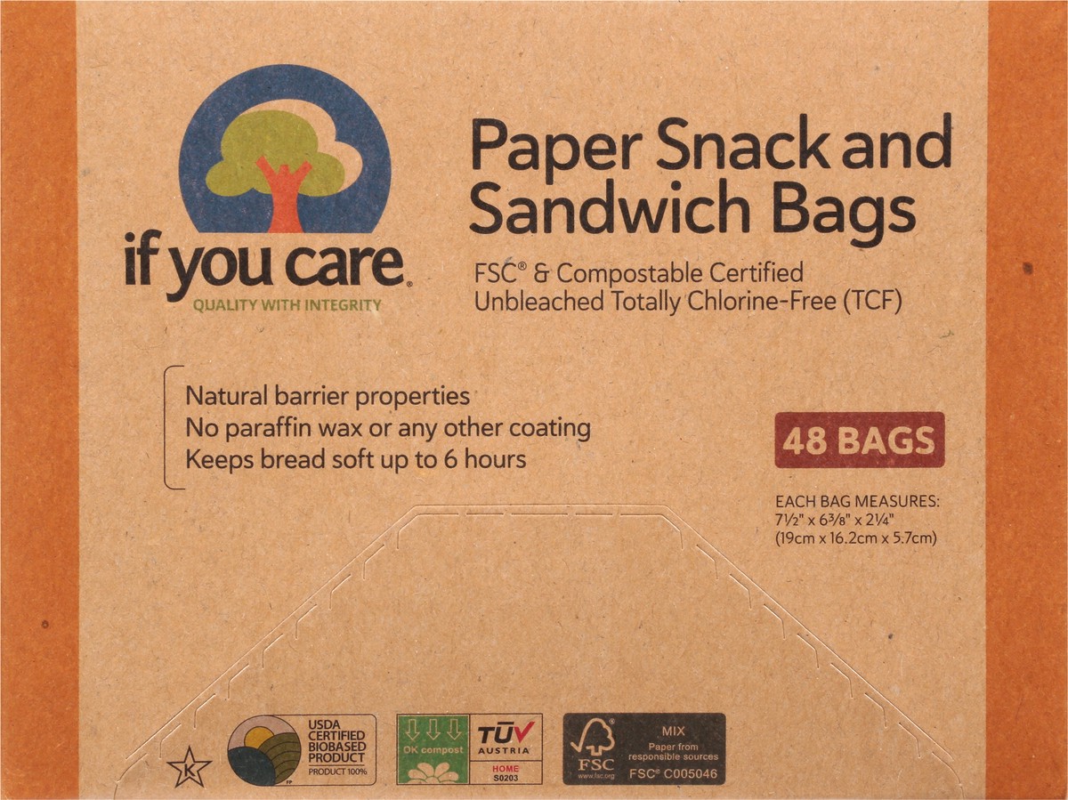 slide 1 of 12, If You Care Paper Snack And Sandwich Bags, 48 ct