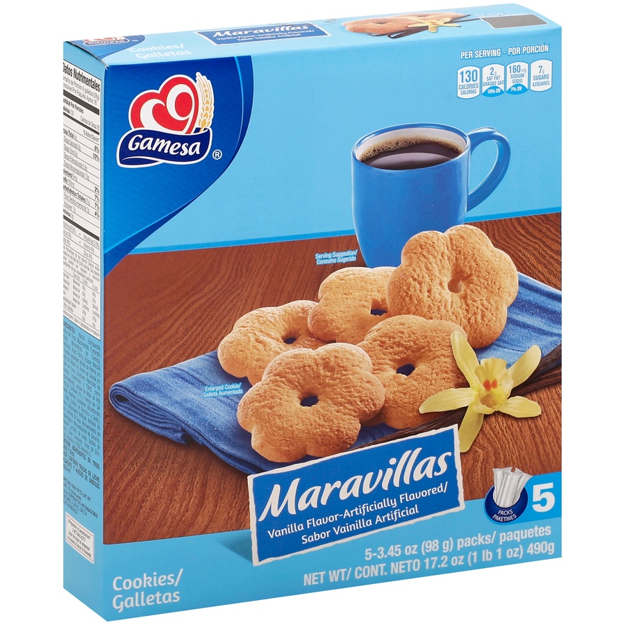 slide 2 of 2, Gamesa Maravillas Cookies Vanilla Naturally And Artificial Flavored 3.45 Oz 5 Count, 17.2 oz