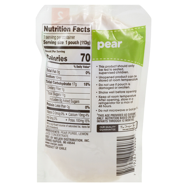 slide 4 of 5, Meijer Pear Baby Food Pouch, 4 oz