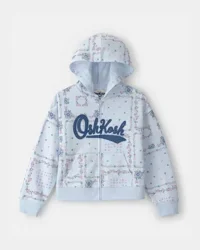 OshKosh Girls Floral Logo Zip-Up Hoodie - Blue, Size 5