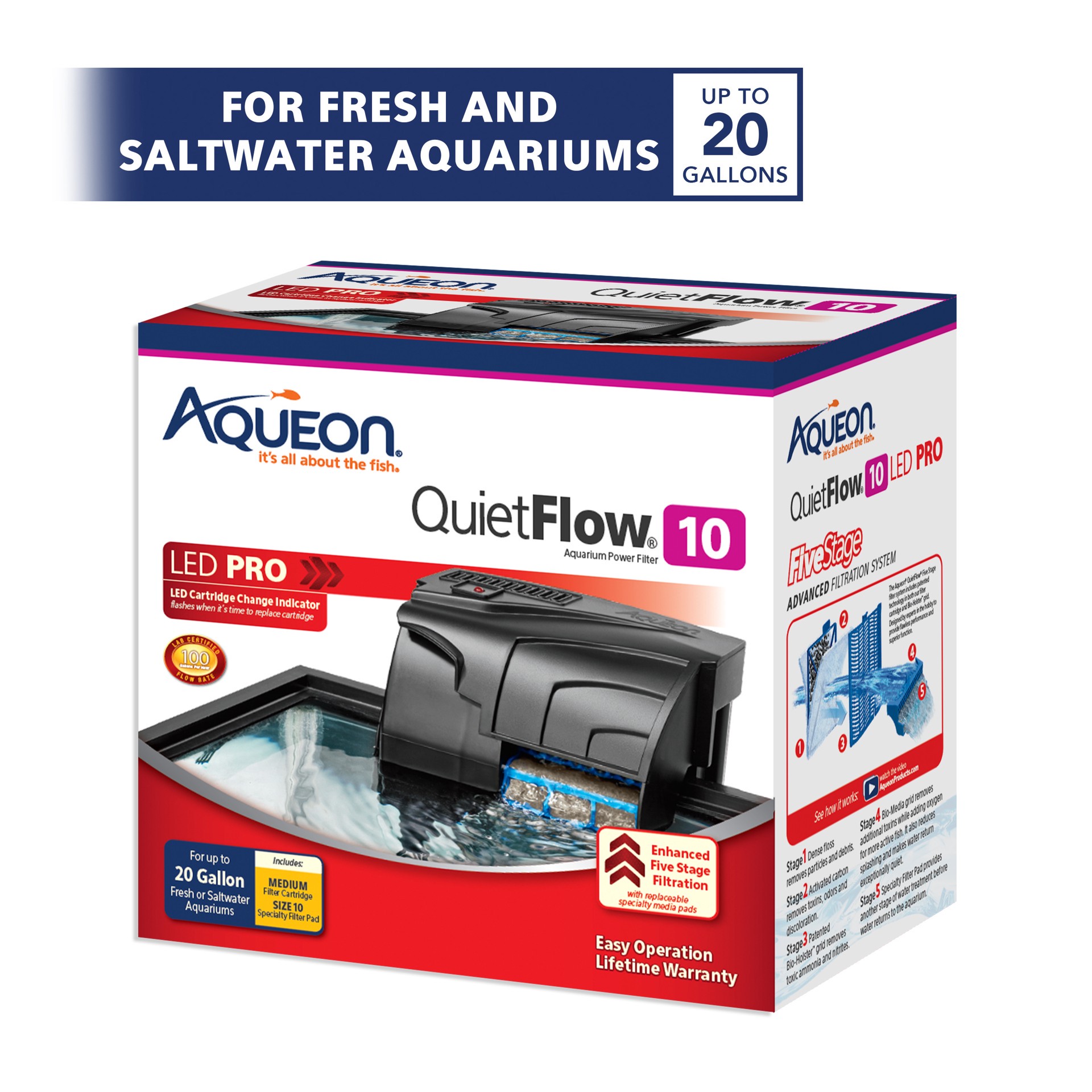 slide 4 of 10, Aqueon QuietFlow LED PRO Aquarium Power Filter Size 10, 1 ct