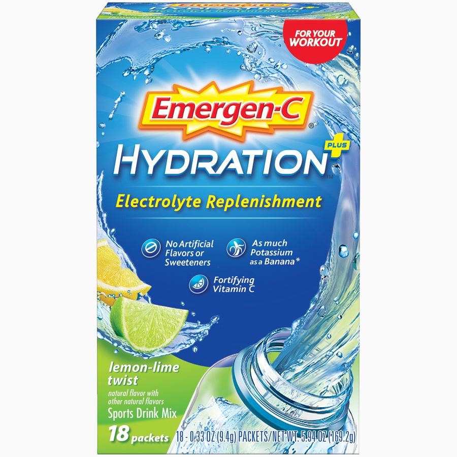 slide 1 of 8, Emergen-C Electrolyte Hydration Lemon-Lime Electrolyte Replenishment Drink Mix, 18 ct