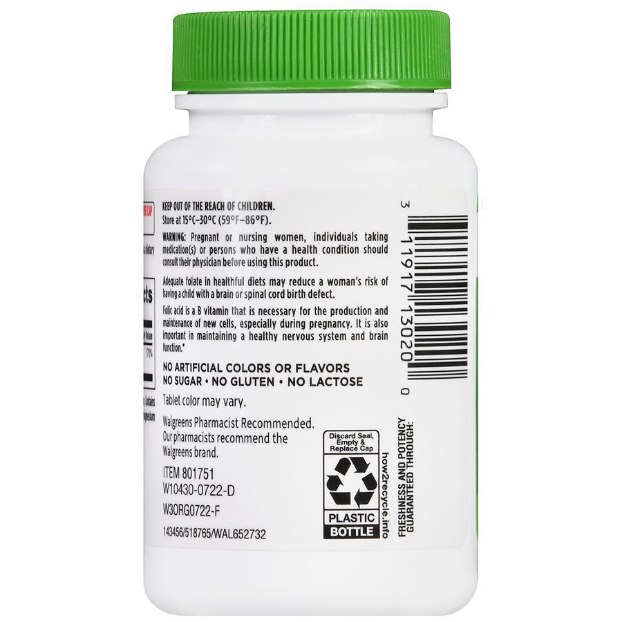 slide 2 of 5, Walgreens Broadline Folic Acid 400 mcg, 200 ct