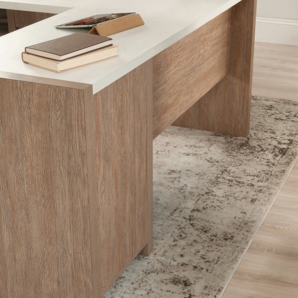 slide 7 of 10, Sauder Dixon City 66""W L-Shaped Computer Desk With Drawers, Brushed Oak/Pebble White, 1 ct