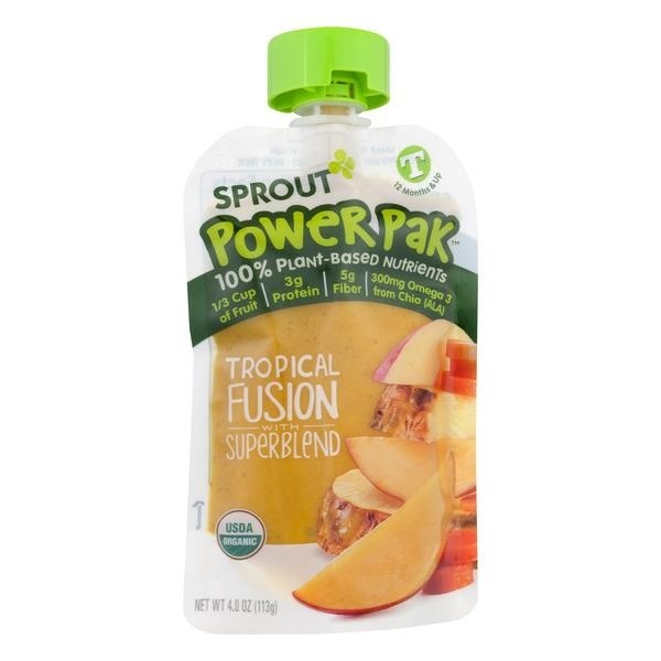 slide 1 of 1, Sprout Power Pak Organic Toddler Food - Tropical Fusion Superblend, 4 oz