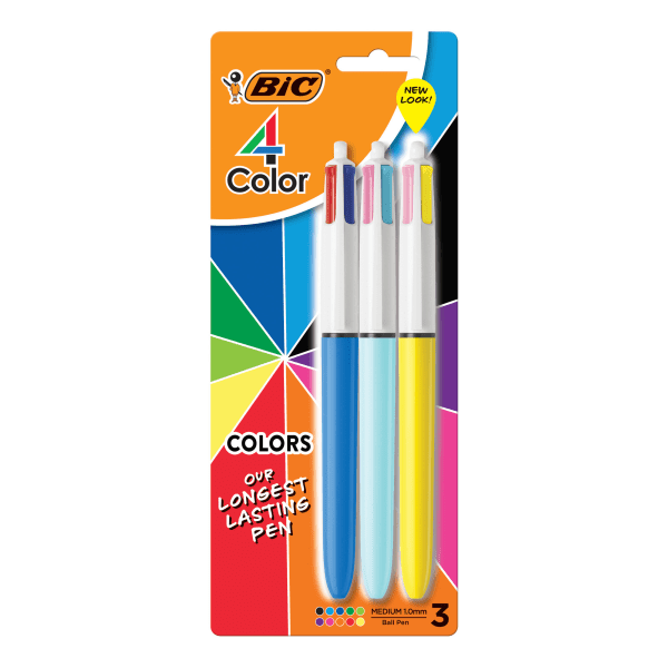 slide 1 of 1, Bic 4-Color Ball Pen 1.0Mm-Asst, 3 ct