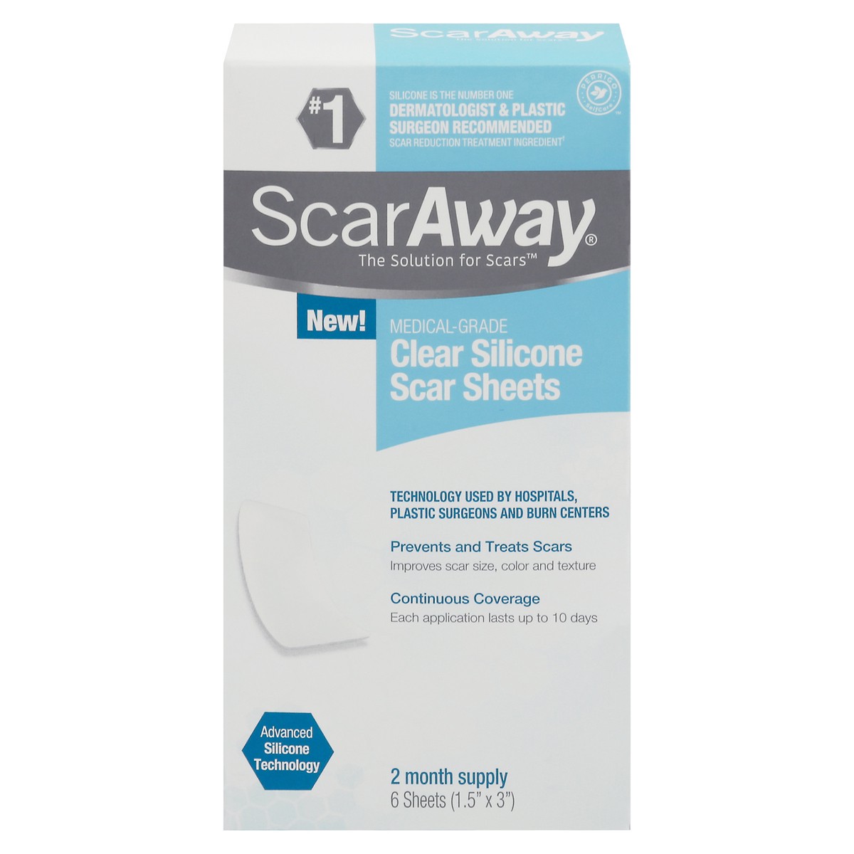 slide 1 of 9, ScarAway Clear Silicone Scar Sheets 6 ea, 6 ct