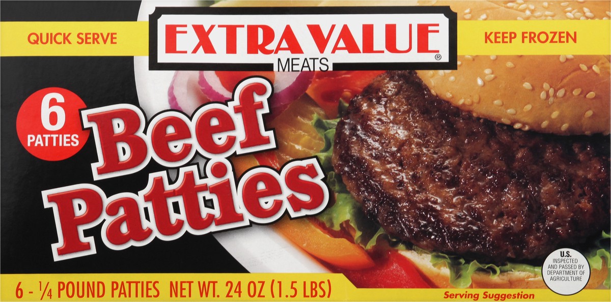 slide 13 of 13, Extra Value Meats Patties 6 ea, 6 ct
