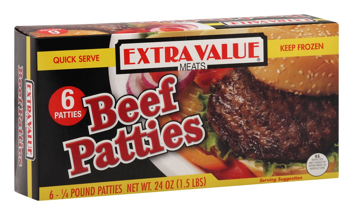 slide 6 of 13, Extra Value Meats Patties 6 ea, 6 ct