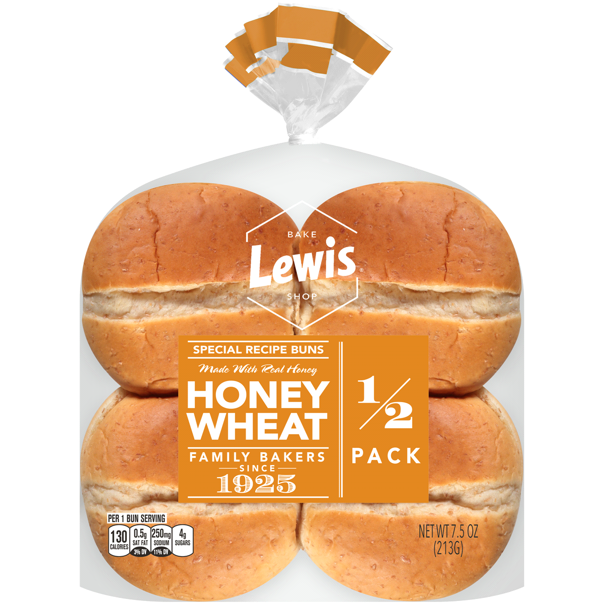 slide 1 of 8, Lewis Bake Shop Special Recipe 1/2 Pack Honey Wheat Burger Buns, 4 ct