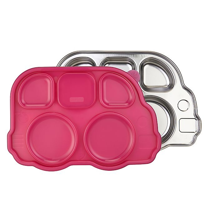 slide 1 of 5, Innobaby Din Din SMART Stainless Bus Platter with Sectional Lid - Pink, 1 ct