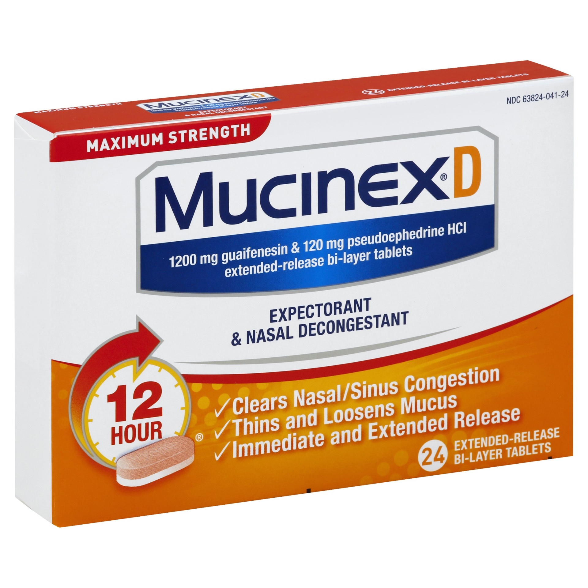 slide 1 of 1, Mucinex D Expectorant & Nasal Decongestant 1200mg Tablets, 24 ct