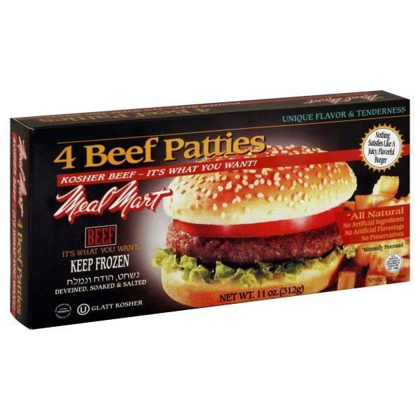 slide 1 of 1, Meal Mart Ground Beef Patties, 4 ct