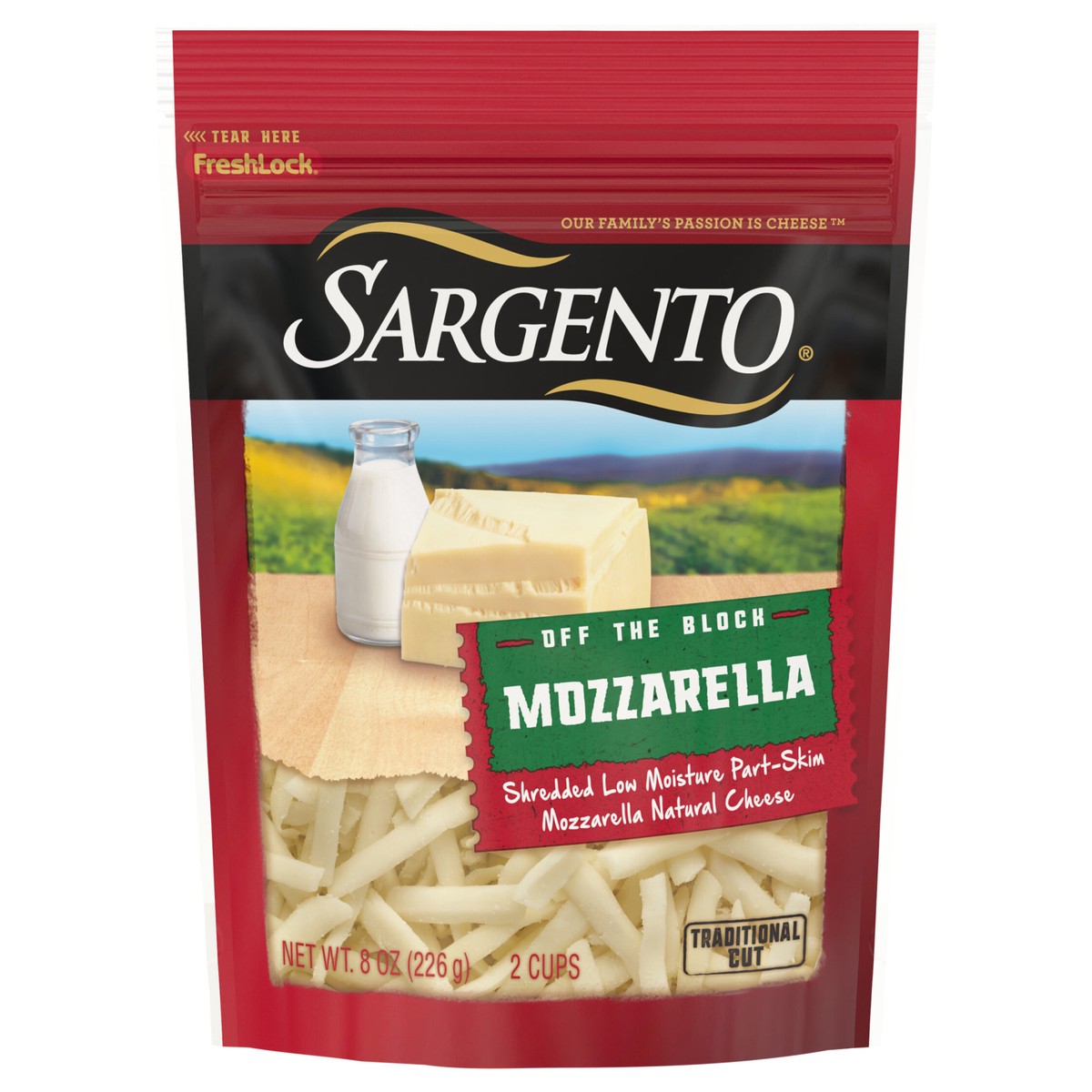 slide 1 of 5, Sargento Off The Block Traditional Cut Mozzarella Shredded Cheese 8 oz, 8 oz