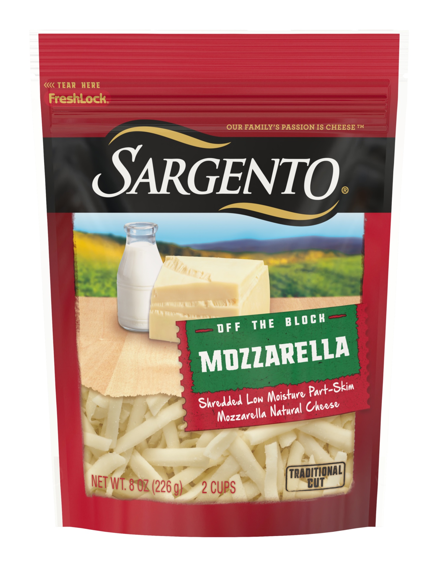 slide 1 of 8, Sargento Off The Block Mozzarella Traditional Cut Shredded Cheese, 8 oz