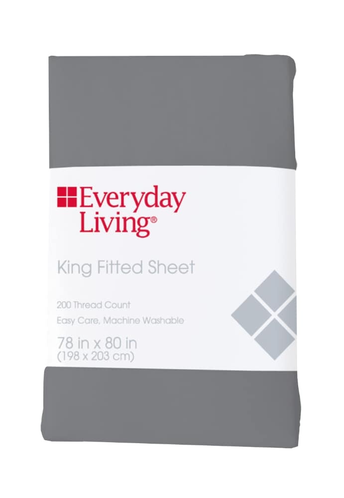 slide 1 of 1, Everyday Living 200 Thread Count Cotton/Polyester Fitted Sheet - Sharkskin, King Size