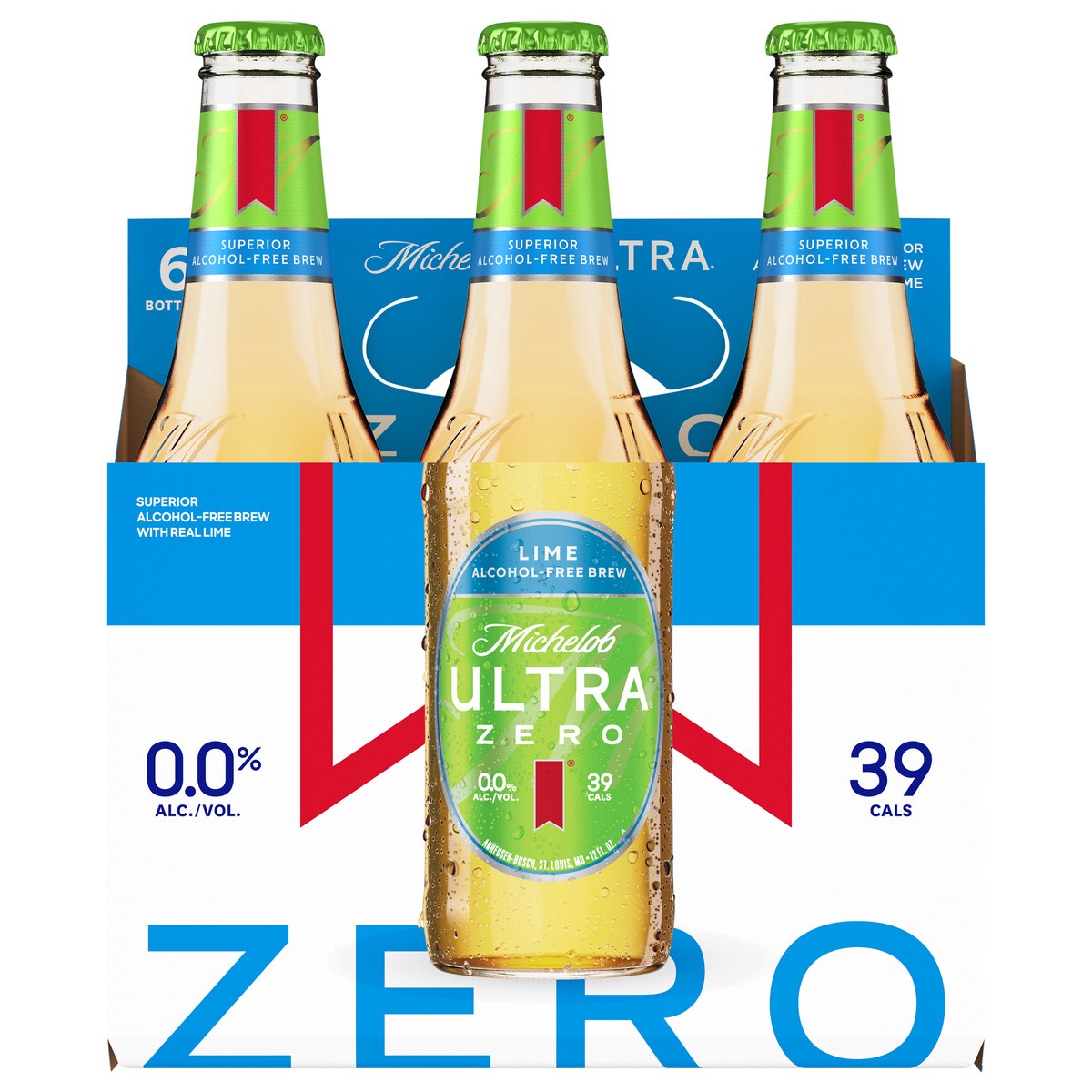 slide 1 of 7, Michelob Ultra Zero Lime Non-Alcoholic American Lager Beer, 6 Pack 12 fl oz Bottles, 12 oz