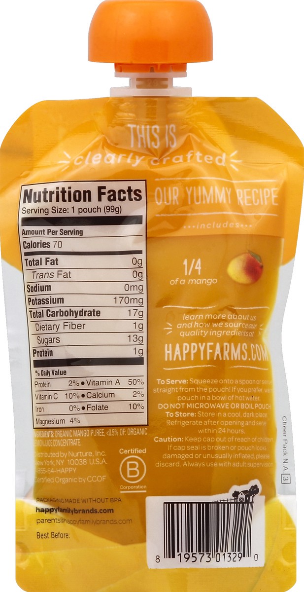 slide 5 of 6, Happy Baby Organics Clearly Crafted Stage 1 Mangos Pouch 4 oz UNIT, 3.5 oz